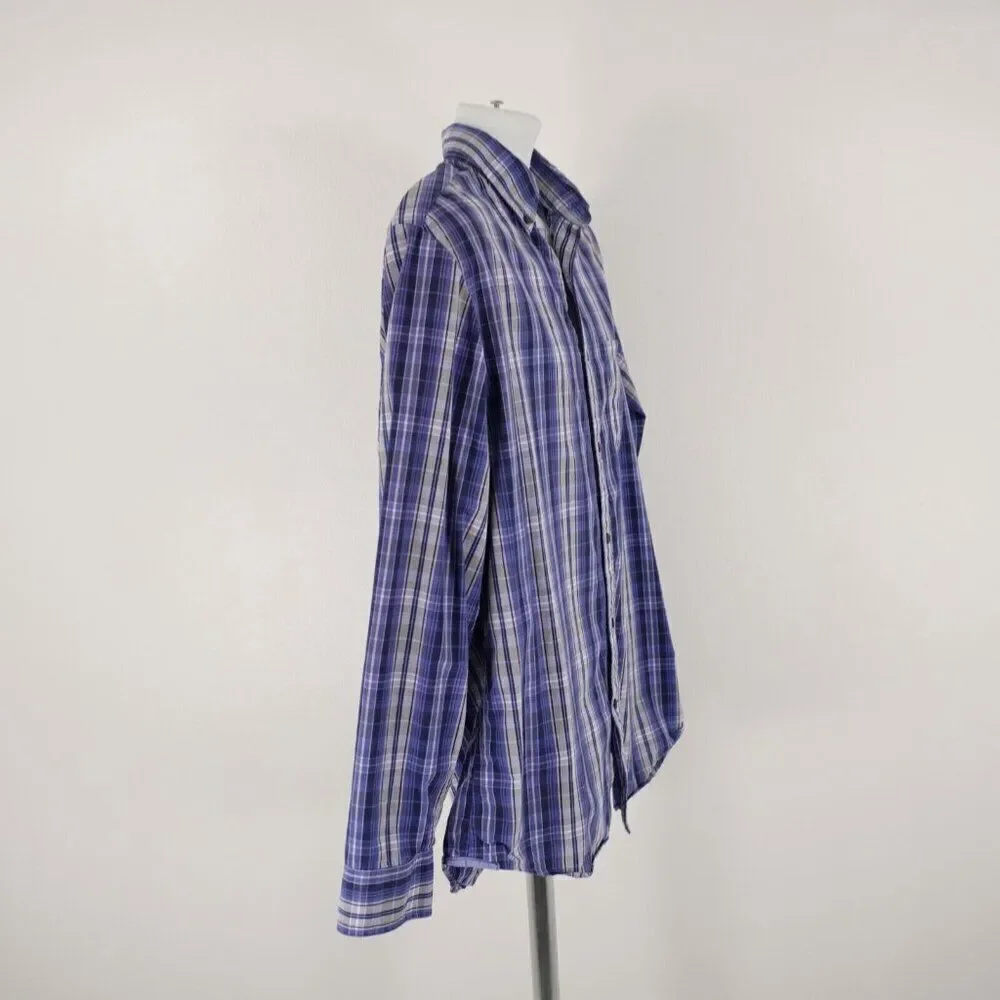 Banana Republic Blue‎ Plaid Pocket Collared Button Down Large 16-16.5 Cotton